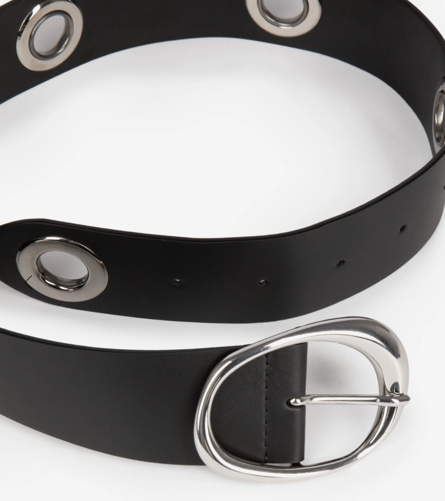 CEINTURE LARGE À ŒILLETS EN CUIR NOIR – Image 2