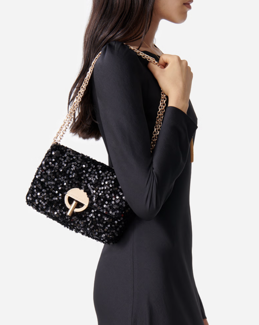 PETIT SAC MOON RECOUVERT DE SEQUINS NOIR – Image 2