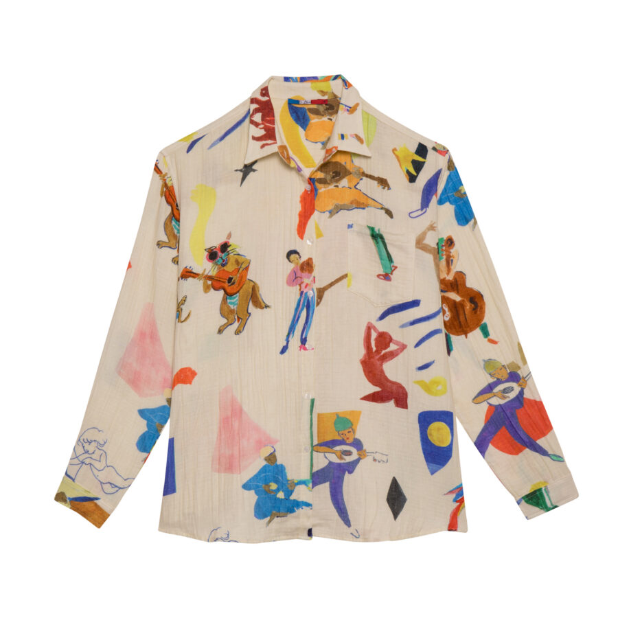 Music cut cotton gauze shirt
