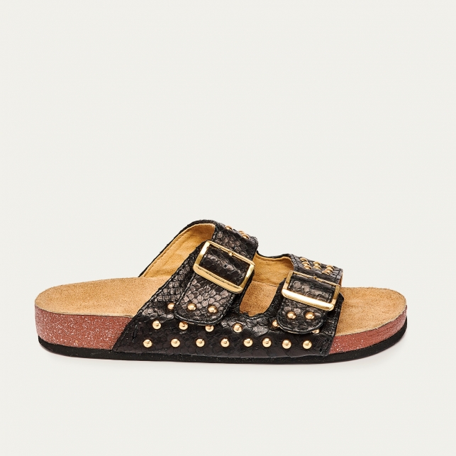 Sandales Python Odette noires Clous Or
