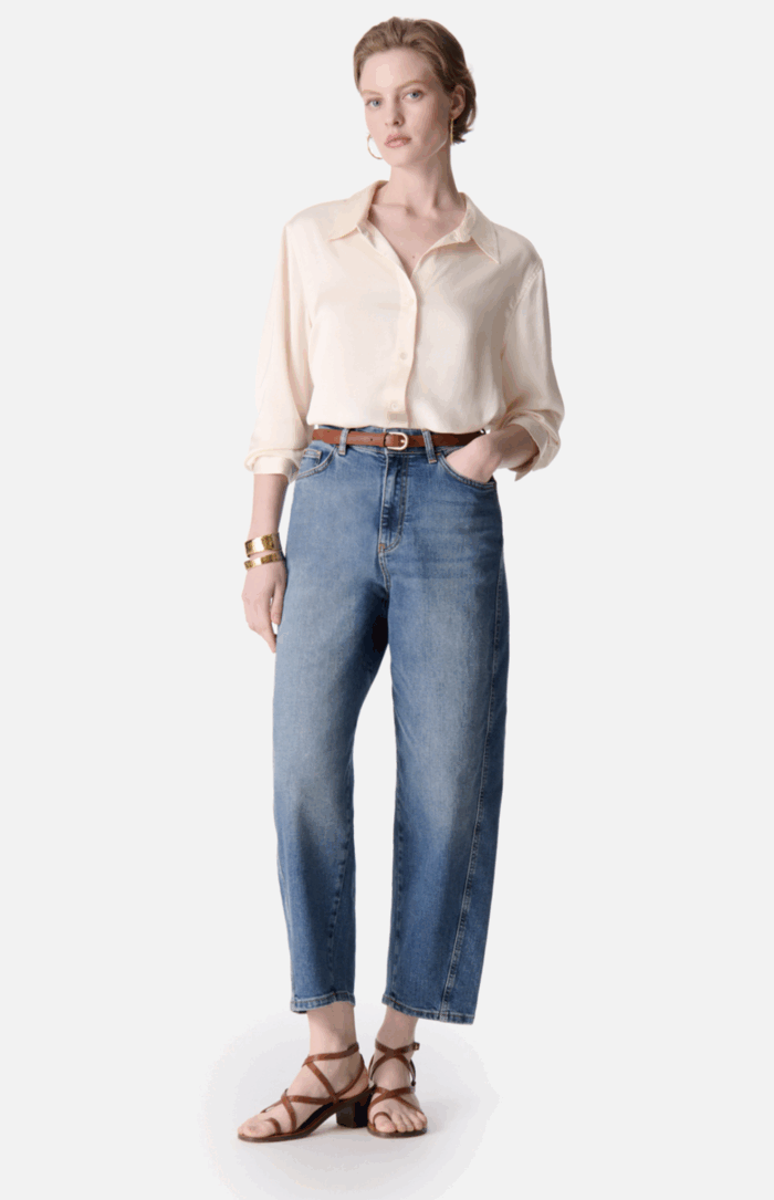 Jean Mom Caleb Coupe Ballon Bleu Gris