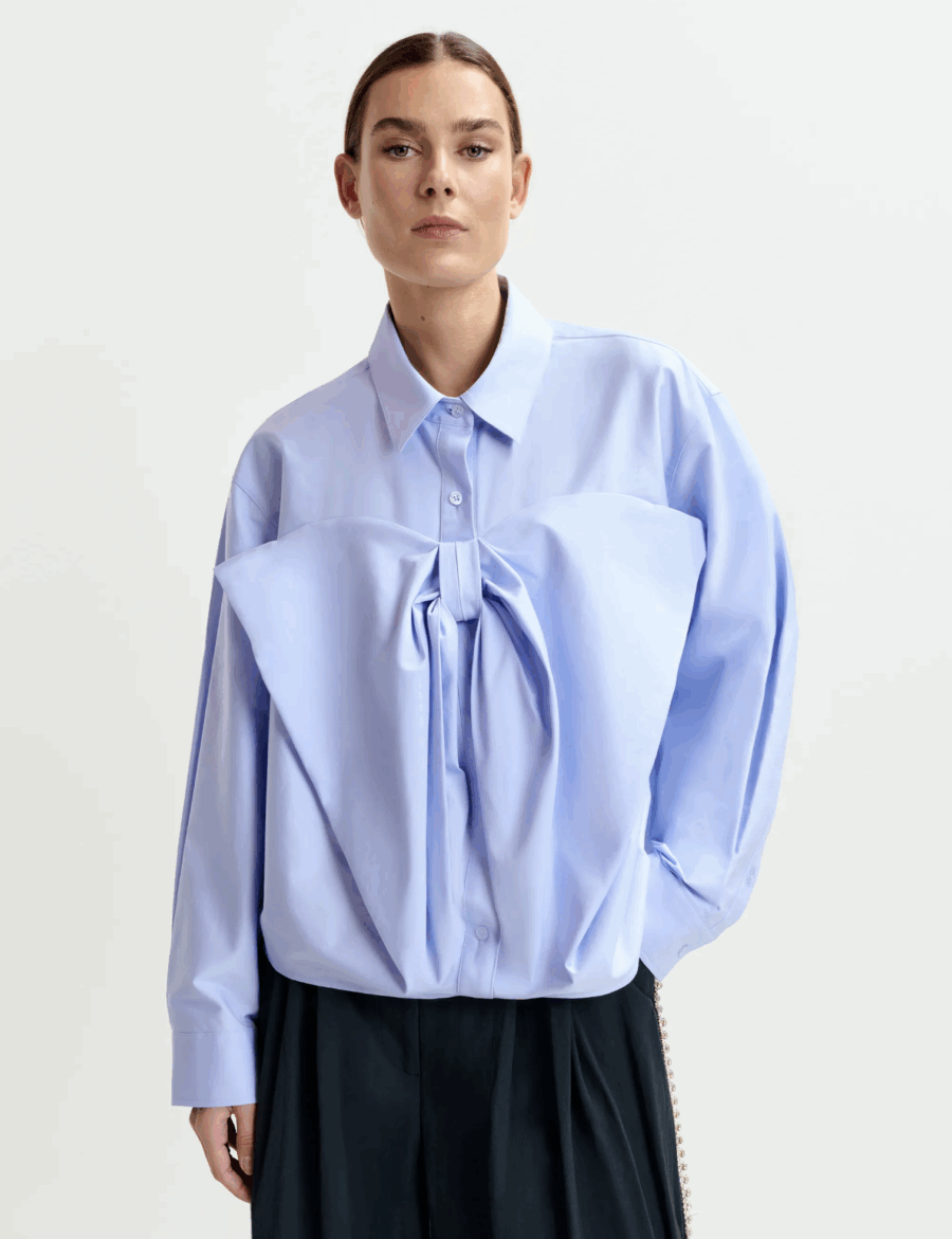 Chemise en Coton à Nœud Bleu Clair – Image 2