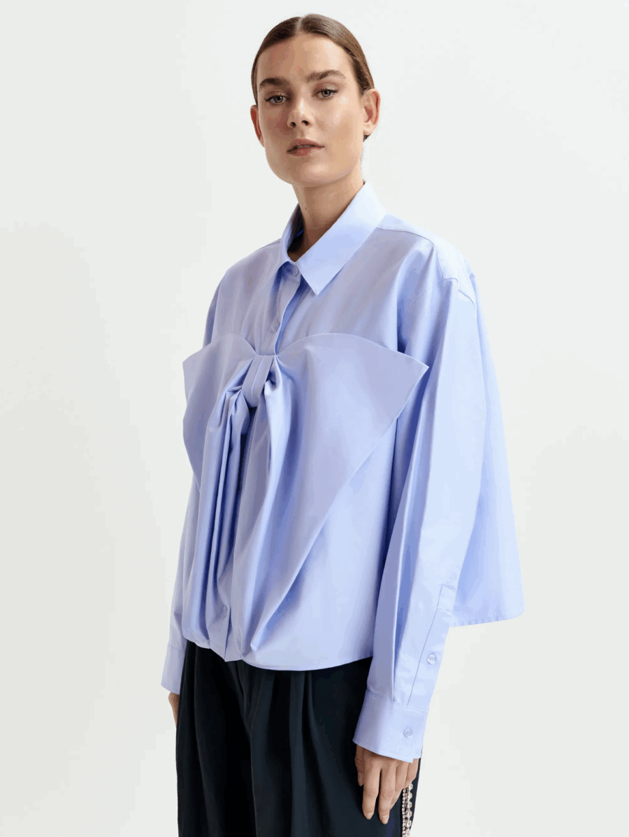 Chemise en Coton à Nœud Bleu Clair – Image 3