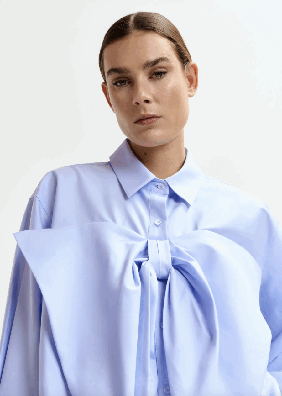 Chemise en Coton à Nœud Bleu Clair – Image 4