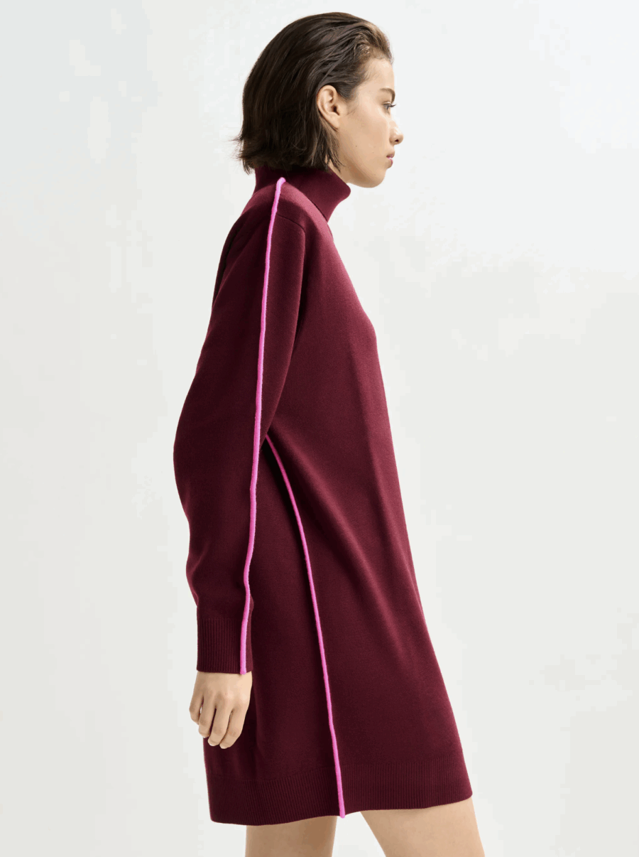Mini Robe à Col Roulé et Rayure Bordeaux et Rose – Image 5
