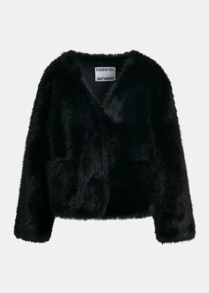 Veste en Fausse Fourrure Noire