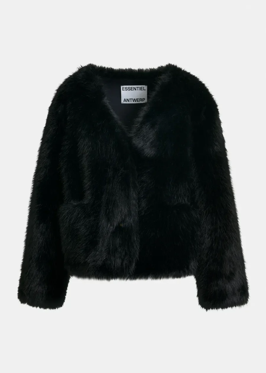 Veste en Fausse Fourrure Noire