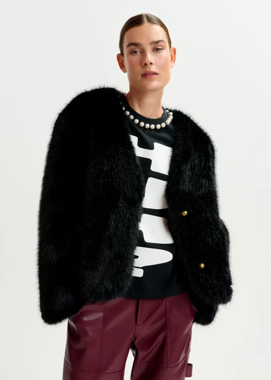 Veste en Fausse Fourrure Noire – Image 2