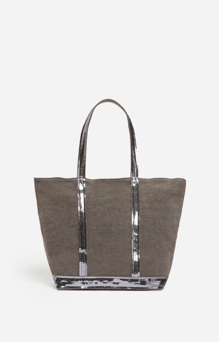 Cabas M en lin et paillettes granit