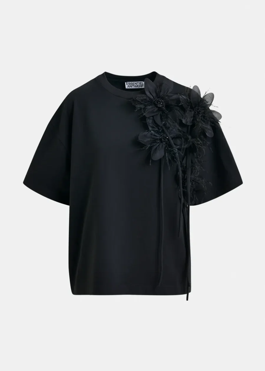 T-shirt noir avec fleur – Image 5