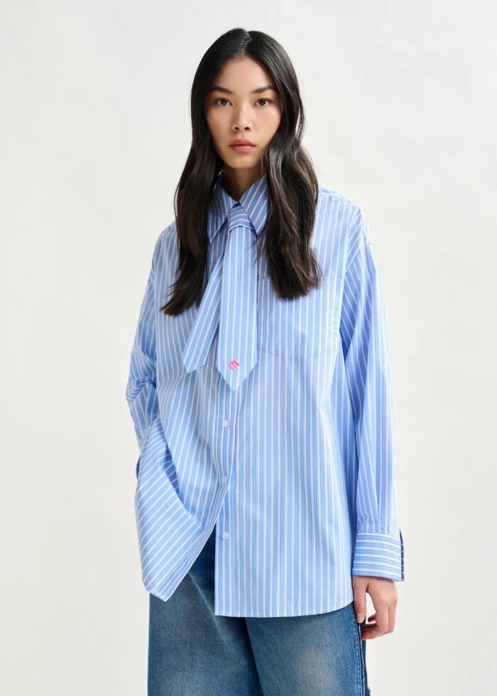 Chemise à rayures cravate bleu/blanche