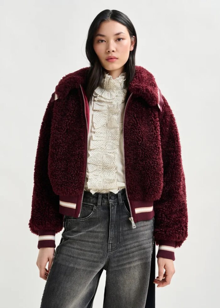 Blouson en laine bordeaux