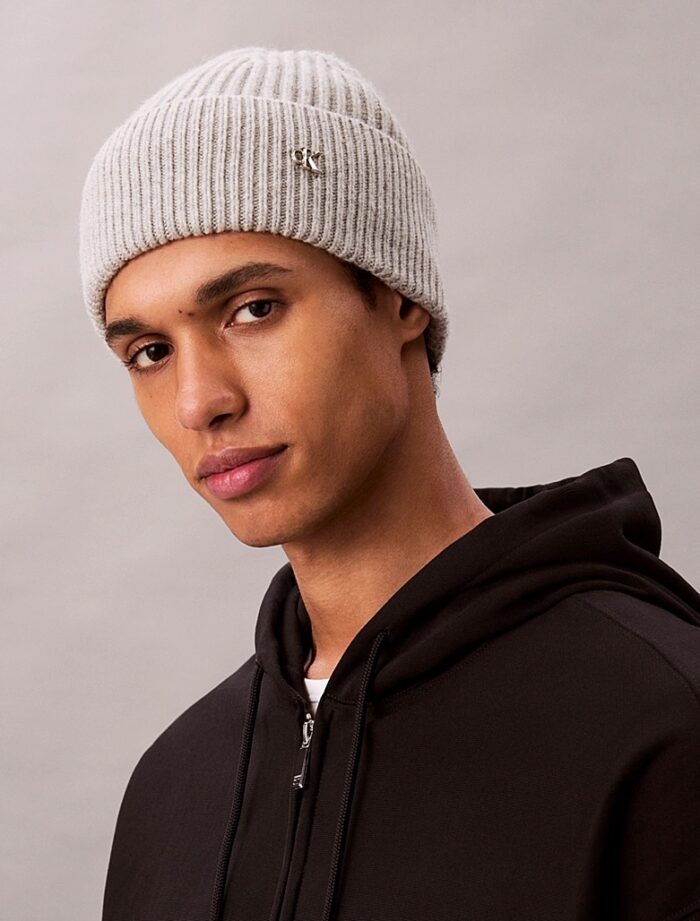 Bonnet en laine gris avec logo