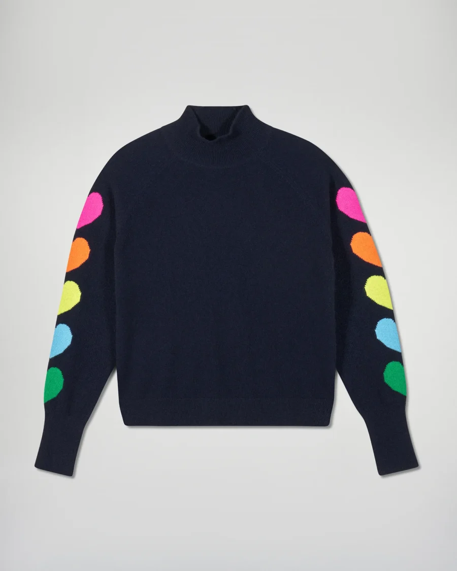 Pull col montant manches coeurs léger navy – Image 4