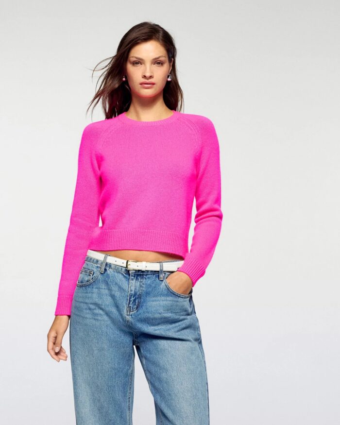 Pull col rond raglan cosmic pink
