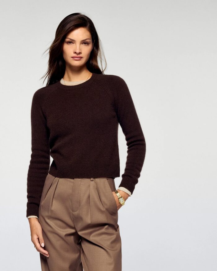 Pull col rond raglan chocolat