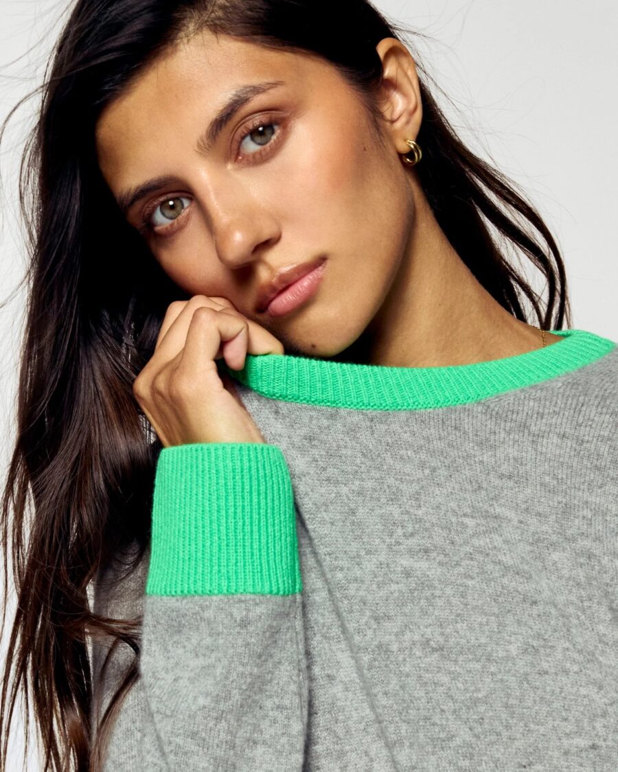 Pull col rond bicolore léger gris chine fonce – Image 2