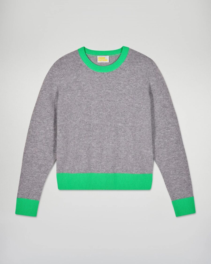 Pull col rond bicolore léger gris chine fonce – Image 3
