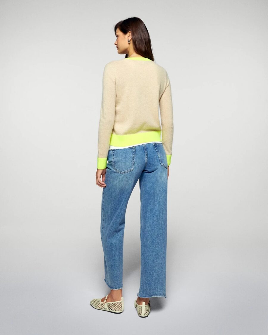 Pull col rond bicolore leger beige chine – Image 2