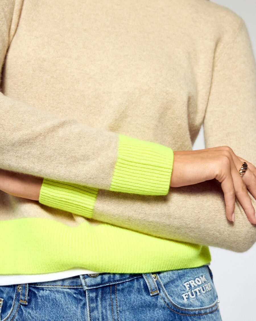 Pull col rond bicolore leger beige chine – Image 3