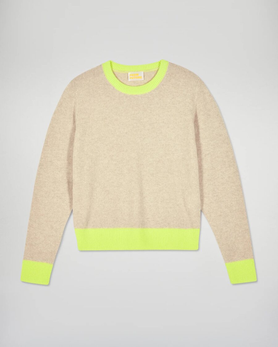 Pull col rond bicolore leger beige chine – Image 4