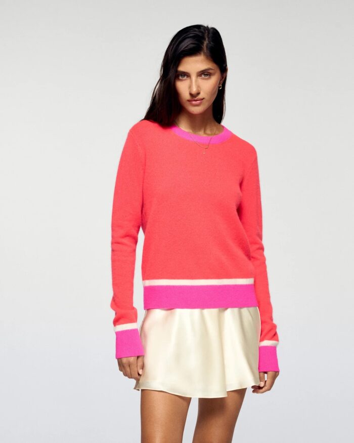 Pull col rond bicolore cosmic coral