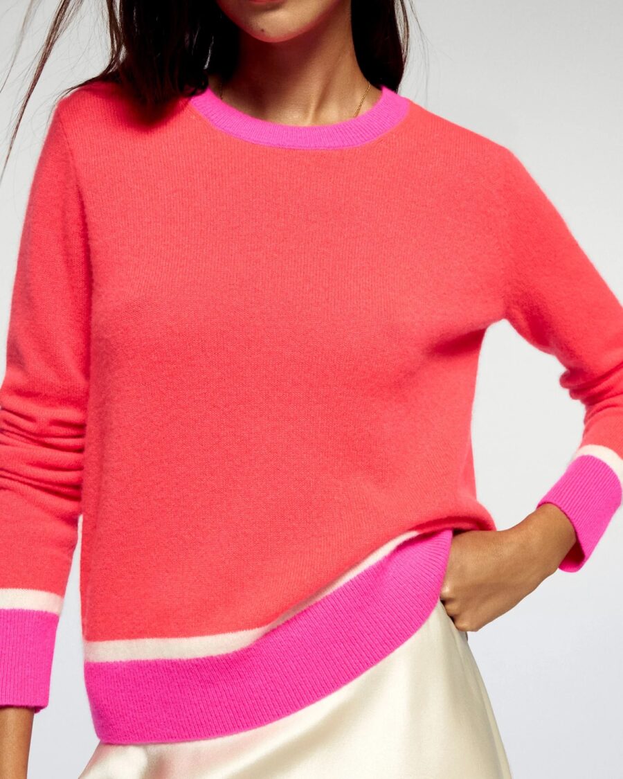 Pull col rond bicolore cosmic coral – Image 3