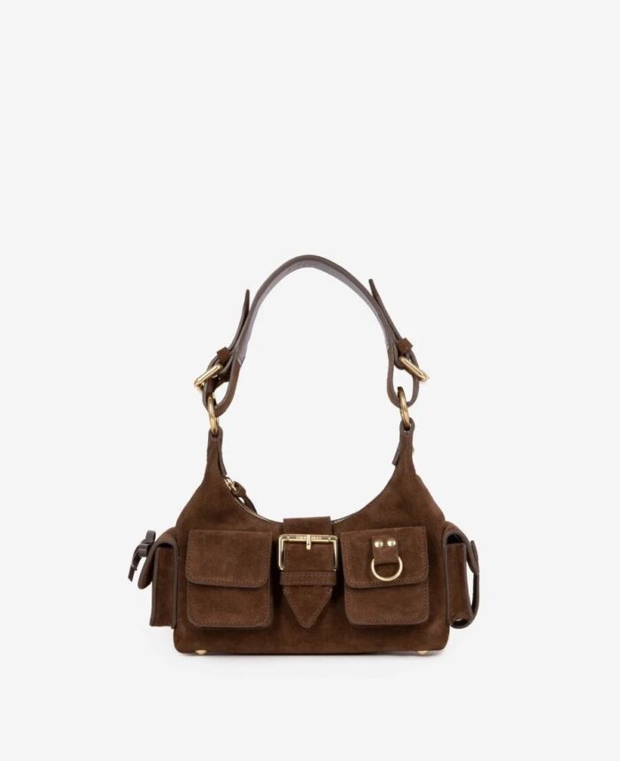 Sac Amelia small en cuir daim chocolat