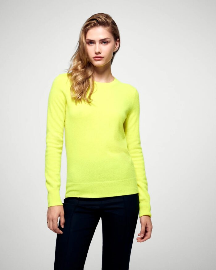 Pull col rond jaune fluo