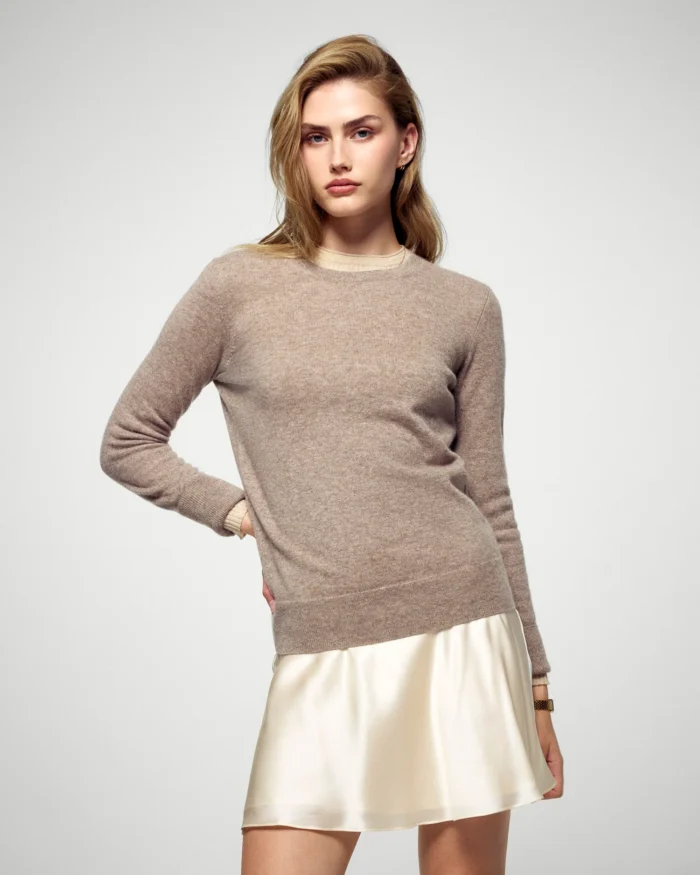 Pull col rond taupe chiné